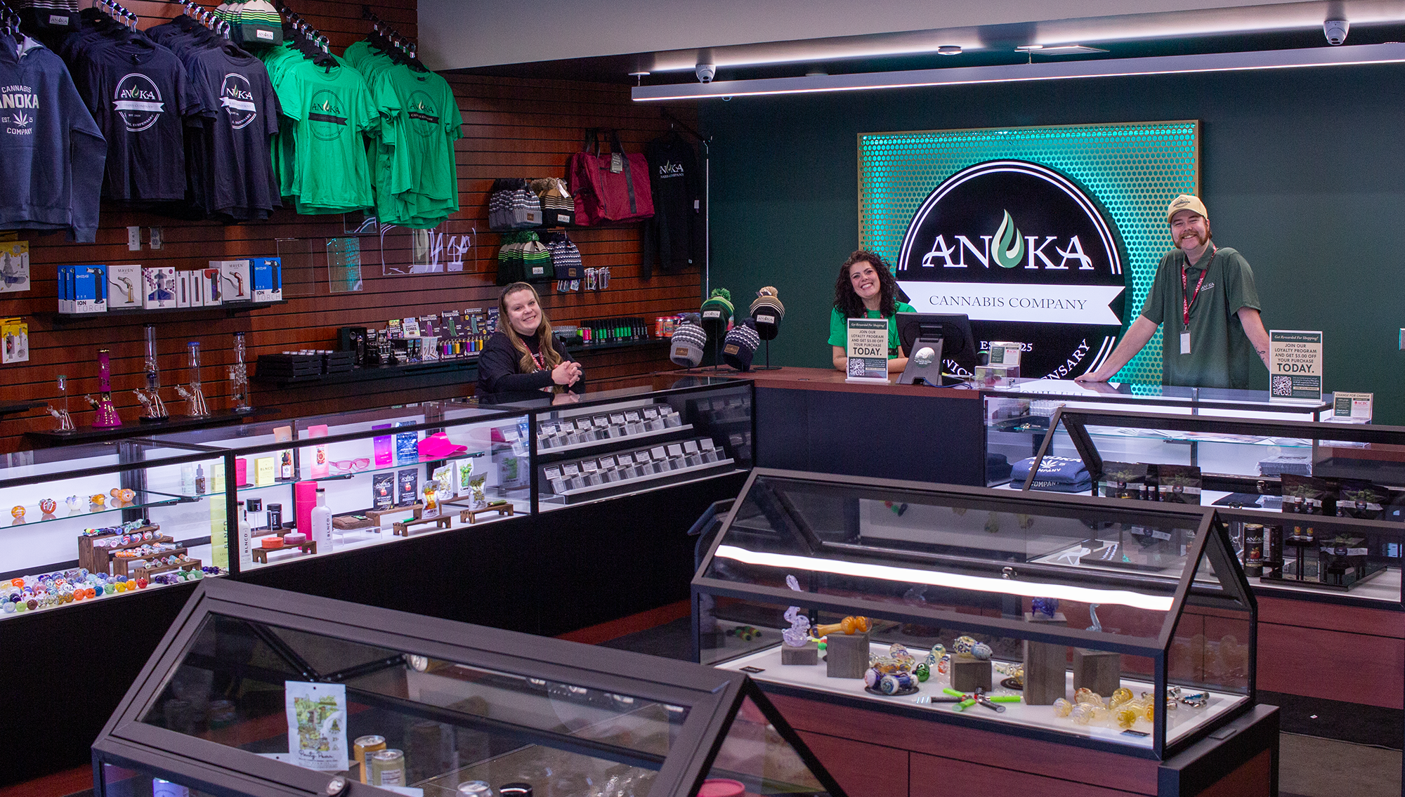 Store interior with 3 staff - Anoka Cannabis Company - Accessories